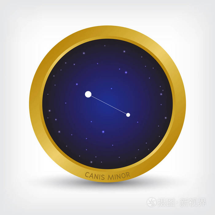 金色圆圈中的小犬星座, 星系中的恒星群, 矢量图