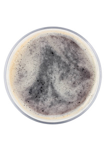 玻璃黑粗壮的啤酒顶视图与泡沫图片