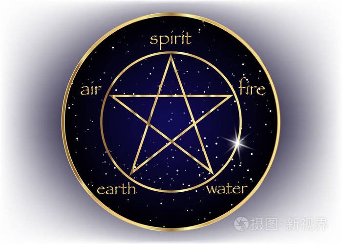 五角星图标五元素 精神 空气 地球 火和水 炼金术和神圣几何学的黄金象征 在银河背景的会徽 向量隔离插画 正版商用图片0gfgin 摄图新视界 五角星图标五元素 精神 空气 地球 火和水 炼金术和神圣几何学的黄金象征 在银河背景的会徽 向量隔离插画 正版商用图片0gfgin 摄图新视界