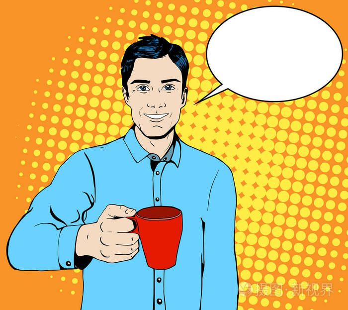 波普艺术与一杯咖啡的人