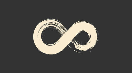 黑色背景上的黄色无穷符号, 几何形状照片