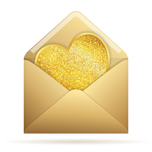 金色闪亮的心风格的纸质信封图片