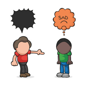 矢量手绘漫画的白人男子种族主义黑人男子, 停止照片