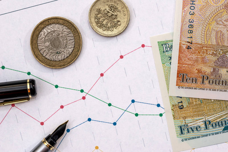 英国货币和硬币在商业图