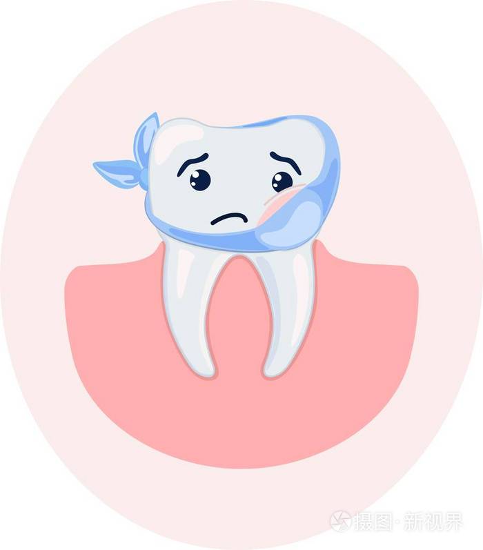 可爱的程式化卡通病牙.矢量插图