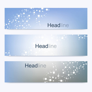 现代向量横幅的科学设置。Dna 分子的结构与连接的线和点。科学向量背景。医疗 技术，化学设计