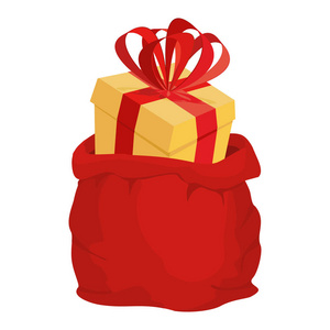圣诞老人的礼物袋。红色大圣诞口袋。蝴蝶结的框