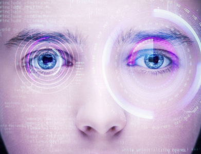 抽象的眼睛与数字圈子。未来视觉科学与识别概念