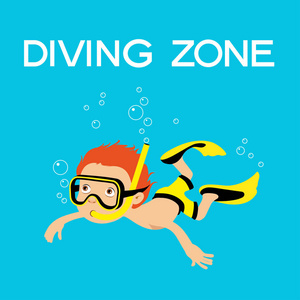 动画片男孩潜水入面具在水之下照片