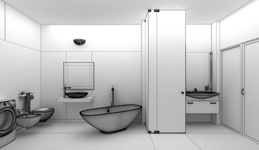 渲染 3d 的现代浴室室内设计