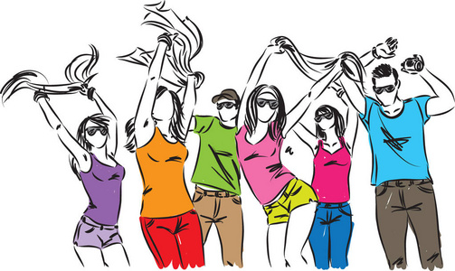 快乐的人的朋友们跳舞图插画