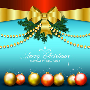 圣诞节背景用杉木枝和和球。矢量图