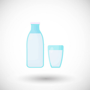 牛奶平面矢量图标, 瓶子和玻璃设计
