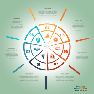信息图表饼图图表模板彩色圈 7 个职位