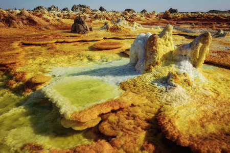 Dallol, 达纳吉尔凹地抑郁症, 埃塞俄比亚。地球上最热的地方