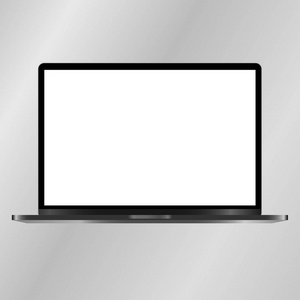 现实的笔记本电脑样机设备与白色屏幕隔离的灰色背景。笔记本.打开笔记本笔记本电脑