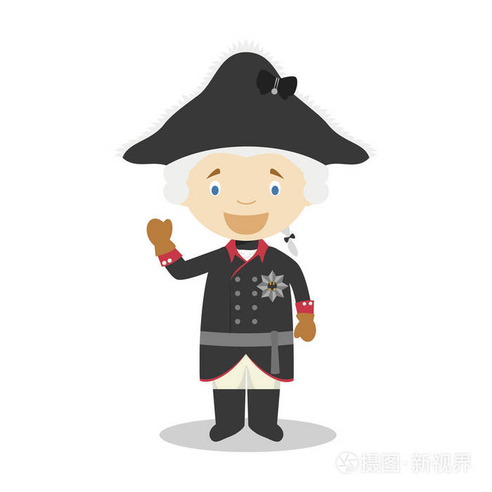 弗雷德里克 ii 普鲁士 (伟大) 卡通人物.矢量插图.儿童历史收藏