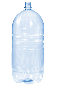 新，干净，空塑料瓶蓝色颜色白色背景上
