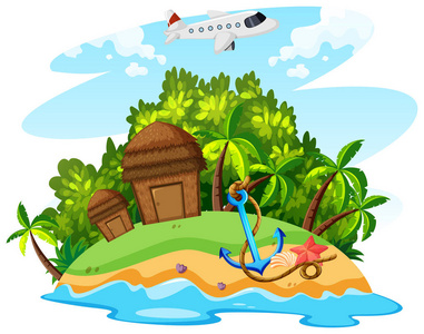 夏天主题与飞机和海岛图片