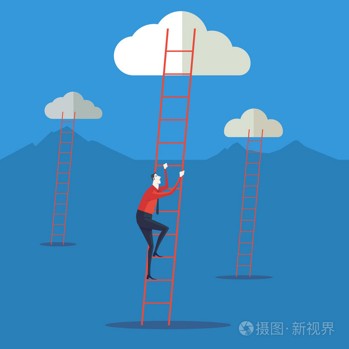 商人爬上梯子上云. 矢量图插画-正版商用图片0gh22q-摄图新视界