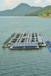 在水面上的太阳能电池板