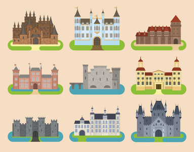 卡通老矢量城堡塔图标平面建筑插画梦幻之家童话中世纪城堡金石 castleworld 卡通堡垒设计寓言孤立
