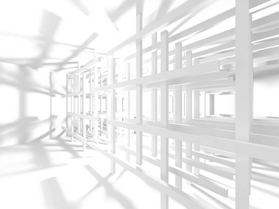 白色建筑建设现代室内背景。3d 渲染图
