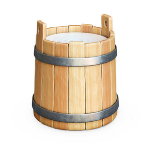 带牛奶的木桶, 白色背景3d 渲染照片