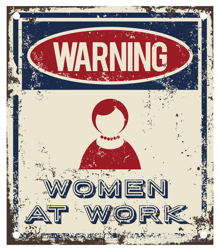 妇女在工作警告