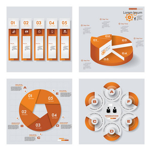 4 橙色颜色模板图形或网站布局的集合。矢量背景