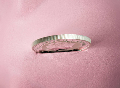在粉红色的小猪银行缝隙大银币