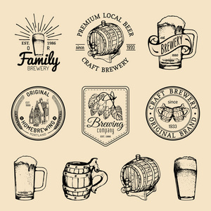 复古标识集合与啤酒元素