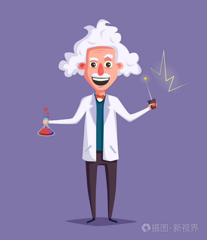 疯狂的老科学家有趣的人物卡通矢量图