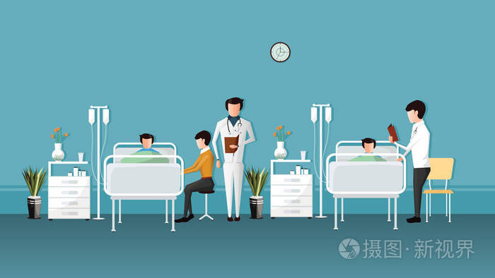 医生在医院检查病人, 医院房间内矢量插图