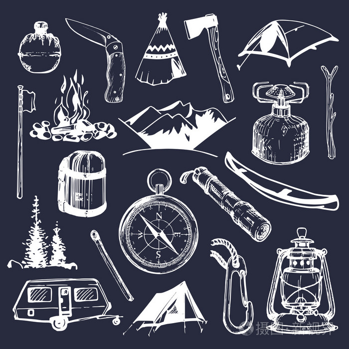 野营的集.营地的元素