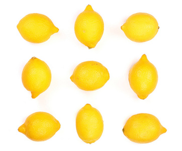 柠檬在白色背景下被隔离。与水果无缝模式。顶部视图。平躺