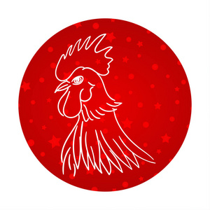 矢量图的公鸡，象征 2017年中国日历上。剪影白公鸡，装饰着雪和星模式。新的一年 s 设计元素