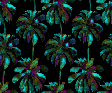 棕榈图案异国情调的水彩无缝图案