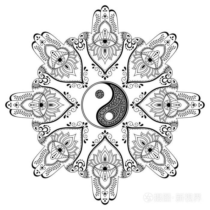 矢量指甲花纹身曼荼罗 阴阳装饰符号 曼海蒂风格 曼海蒂风格 在东方风格的装饰图案 着色书页插画 正版商用图片0ghzd4 摄图新视界 矢量指甲花纹身曼荼罗 阴阳装饰符号 曼海蒂风格 曼海蒂风格 在东方风格的装饰图案 着色书页插画 正版商用图片0ghzd4 摄图新视界