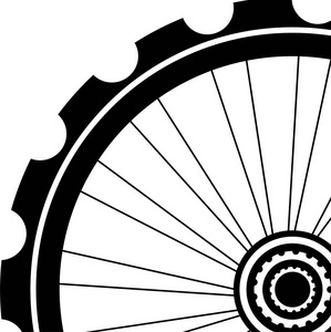 自行车轮黑色剪影。自行车轮胎和辐条的轮子。孤立对白色