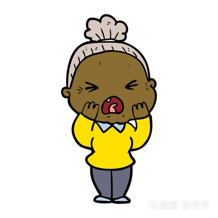 卡通愤怒的老妇人