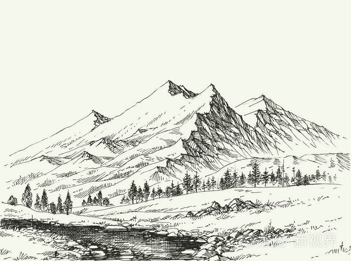 富士山素描画简易图片