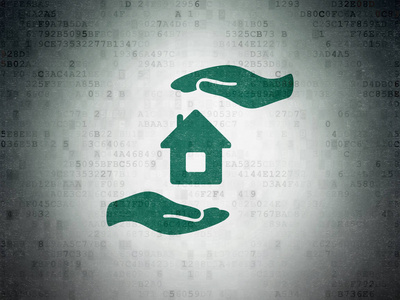 保险的概念  数字数据纸张背景上的房子和棕榈