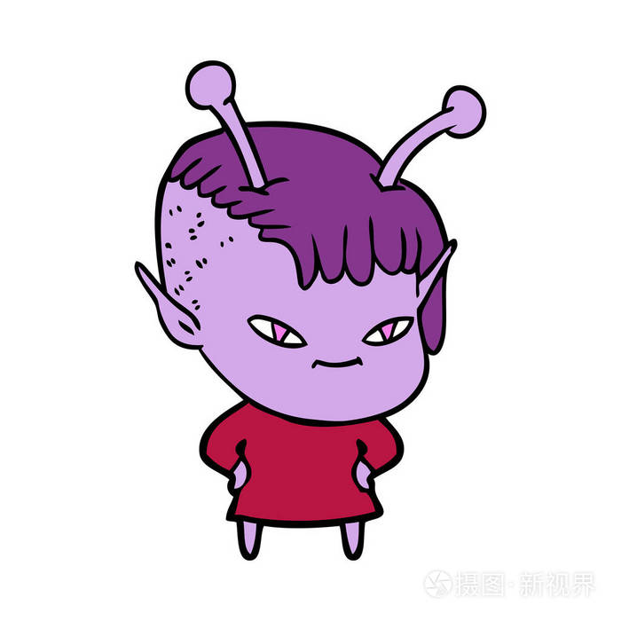 卡通外星人女孩的矢量插图