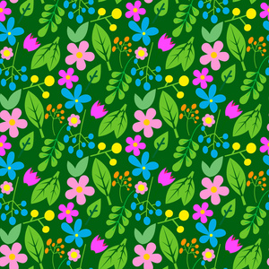 春天贺卡鲜花复活节树叶矢量无缝图案背景几何平面风格自然问候节日