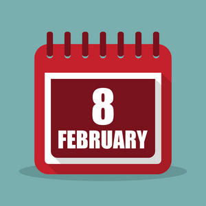 与 2 月 8 日在平面设计中的日历。矢量图