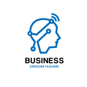 智能人头标识, 数字人矢量标识概念, 人头数码技术标志照片