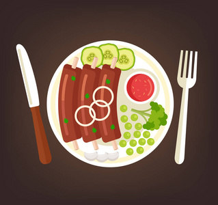 烹调肉菜美食的顶级观观.矢量平面图形设计卡通插画照片