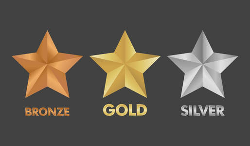 金银牌和铜牌星级设置的矢量图