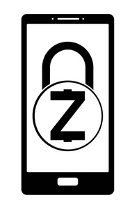 电子安全锁的 zcash 在电话里, 矢量图标。矢量设计